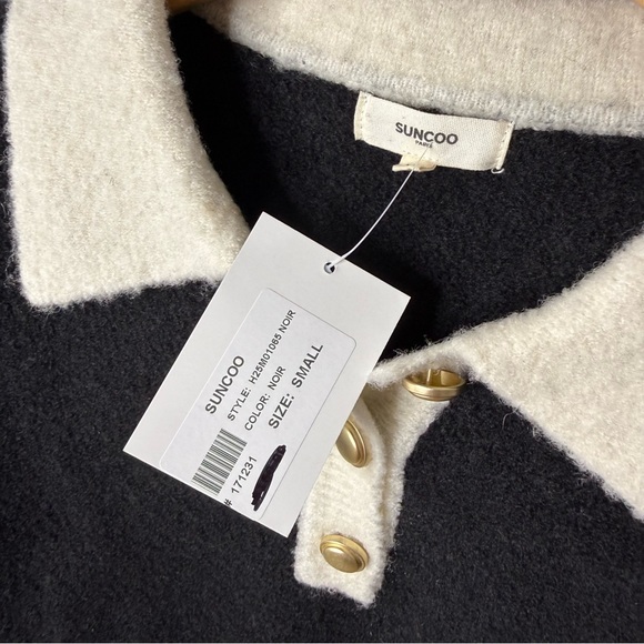 Suncoo Polo Sweater Top Black White Size Small Gold Buttons Pacival Two Tone T1 - Picture 6 of 9